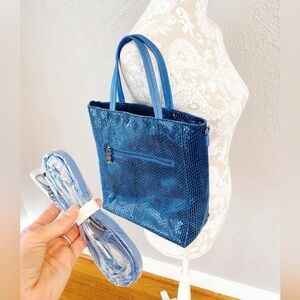 Sorial Womens Embossed medium Shoulder Tote Handbag Blue Leather crossbody NWOT